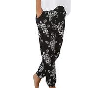 sutelang lurryly Pantalon Fluide Femme été Pantalon décontracté Taille Haute Fleurs Femmes Boho Harem Pantalon Chic et Elegant Floral Imprimer Élastiquée Taille Pantalon Grande Taille G-Noir XXL