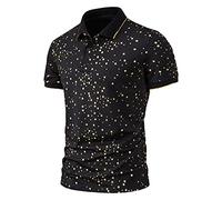 sutelang lurryly Polo Imprimé Feuille d'or étoile pour Hommes Manches Courtes Slim Fit T-Shirt Golf-Tennis élégant et Chic Col Boutonné Classique Respirant Tops