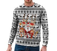 sutelang lurryly Pull De Noel Homme,Sweat De Noel Homme Manches Longues Et Col Rond Pull Moche De Noel Drôle 3D Imprimé Créatif de Mode Funny Sweatshirts Jumper Ugly Christmas Sweater Pas Cher