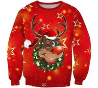 sutelang lurryly Pull De Noel Homme,Sweat De Noel Homme Manches Longues Et Col Rond Pull Moche De Noel Drôle 3D Imprimé Créatif de Mode Funny Sweatshirts Jumper Ugly Christmas Sweater Pas Cher