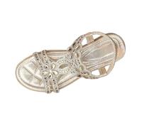 sutelang lurryly Sandales Plates Femme Cuir,Sandales Femme été avec Strass Brillant Confortable Nu Pieds Élastique Bride À La Cheville Bout Ouvert Chaussure Mode Léger Bohême Tong Plage Claquettes