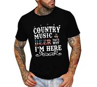 sutelang lurryly Tee Shirt Manche Courte Hommes ave Country Music & Beer That's Why I m Here Imprimé de Lettre T-Shirts Tops Col Rond Casual Imprimé Humour Shirt