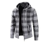 sutelang lurryly Veste Cardigan en Molleton à Capuche pour Hommes Chaud Cardigan en Tricot Slim Fit Veste à Capuche Ave Zippé Cardigan à Carreaux Outwear