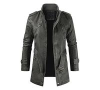 sutelang lurryly Veste en Cuir à Col Montant pour Hommes avec Ceinture Automne Et Hiver à Manches Longues Blouson Bomber De Moto DéContracté en Cuir avec Poches Pardessus Trench Mi-Long