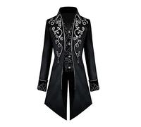 sutelang lurryly Veste Queue De Pie Homme Broderie Vintage Gothique Steampunk Veste Automne Hiver Col Montant Manteau MéDiéVal Pirate Jacquard Chic Deguisement Halloween Cosplay Costume