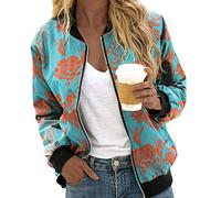 sutelang lurryly Vestes Imprimé Pour Femmes Chic Motard Blouson Printemps Été Léger Bomber Blouson Outwear Décontractées ZippéE LéGèRe Manteau Col Montant VêTements De Sport