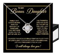 SUTERY Collier avec inscription « To My Bonus Daughter » de la part de beau-père, collier avec nœud d'amour, cadeau pour belle-fille de la part de belle-mère, cadeau de belle-mère, cadeau de Noël pour