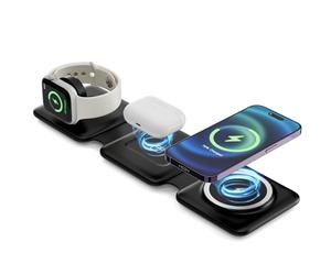SUTOUG Chargeur sans Fil 3 en 1 Mag-Safe Station de Charge avec Adaptateur CA 18 W Compatible avec iPhone 15/14/13/12 Pro Max Plus, Station de Charge de Voyage Flottante pour Apple Watch et Air Pods