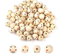 SUTOUG Lot de 60 perles en bois Smile Face - 20 mm - Perles rondes en forme de tête de poupée avec trou de 5 mm - Pour bracelet, macramé, collier, bijoux, poupée