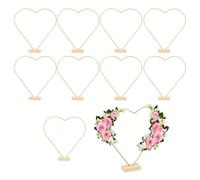 Sutowe 10PCS Cerceau Floral en Métal Doré 25cm avec 10 Supports en Bois, Anneaux de Couronne en Forme de Cœur, Décor de Cerceaux Floraux Mariage pour Couronne Cerceau Floral DIY,Guirlande de Noël