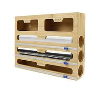 Sutowe 5 en 1 Distributeur Papier Aluminium et Film, Dérouleur Film Alimentaire avec Coupe, Distributeur D'organisateur d'emballage en Bois pour Tiroir de Cuisine