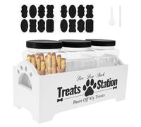 Sutowe Conteneur de Nourriture pour Chien avec 3 Bocaux à Friandises en Plastique, Boîte Alimentaire pour Animaux de Compagnie en Bois Mignon, Conteneur Croquettes Chien pour Chat, Petit Animal