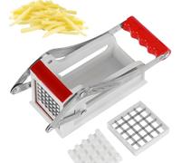 Sutowe Coupe-Frites, Coupe Frites Manuel, Coupe Frite Professionnel avec 2 Lames de Rechange en Acier Inoxydable et Base D'aspiration Sécurisée pour Pommes de Terre Carottes Concombres Ananas (Rouge)