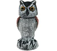 Sutowe Épouvantail en forme de chouette, tourne la tête avec le vent, ne nécessite pas de piles, statue réaliste de hibou pour faire peur au jardin, à la ferme, au verger en plein air (oreilles rondes