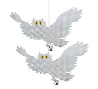 Sutowe Lot de 2 répulsifs d'oiseaux factices - Décoration de chouette suspendue réfléchissante - Répulsif contre les pigeons - Remorque anti-oiseaux des deux côtés pour éloigner les oiseaux du jardin
