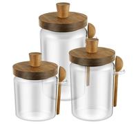 Sutowe Lot de 3 récipients en verre avec couvercles en bois et cuillères - 400/600/900 ml - Récipients à café transparents pour la cuisine - Pour grains de café, thé, noix, bonbons, sucre, sels de