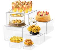 Sutowe Lot de 6 supports en acrylique pour l'exposition, boîte cube en acrylique blanc, présentoir à dessert avec fonds creux, surélevations de produits pour le catering, dessert, bijoux, figurines
