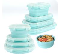 Sutowe Lot de 8 boîtes de rangement alimentaires pliables en silicone avec couvercles, carrées, rondes, pliables, pour la préparation des repas, boîtes à pliables et empilables pour l'extérieur,