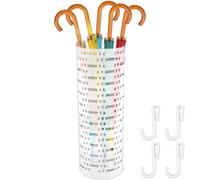 Sutowe Porte-parapluie en Métal Rond en Style Moderne avec Sculpture, Porte Parapluie Design sur Pied , Porteparapluies avec Crochets pour Entrée Maison Bureau Hôtel,15×15×42 cm(Blanc +crochet)