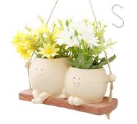 Sutowe Smile Face Pot de fleurs mignon à suspendre pour l'intérieur et l'extérieur, vase moderne avec double tête de fille, unique pour plantes succulentes et cactus