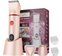 Suttik Rasoir intime 3 en 1 pour femme - Rasoir électrique rechargeable - Tondeuse bikini humide/sec - Épilateur pour le visage IPX7 - Étanche - Cadeaux pour elle (rose)