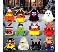 Suttmin Lot de 12 panneaux de décoration d'Halloween en forme de maïs avec piquets, citrouille, fantôme, vampire, araignée, monstre maléfique, mignon, jardin, pelouse, porche, décorations d'extérieur
