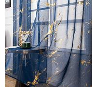 Sutuo Home Lot de 2 panneaux de rideaux transparents en marbre avec impression feuille d'or et bronze métallisé, traitement de fenêtre abstrait pour chambre à coucher, cuisine, salon, 132,1 x 243,8 cm