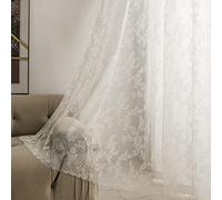 Sutuo Home Lot de 2 Rideaux en Dentelle Ivoire de 213 cm de Long, Panneaux Transparents brodés à Motif Floral Vintage pour Chambre à Coucher, Salon, Cuisine, décoration de Noël rétro, Passe-Tringle,