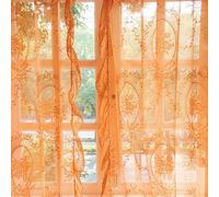 Sutuo Home Lot de 2 Rideaux en Dentelle Orange brûlé de 243,8 cm de Long pour Chambre à Coucher et Salon, Paire de Rideaux bohème Transparents avec Broderie Florale à Volants, décoration d'halloween