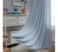 Sutuo Home Rideaux bohème de 213 cm pour Chambre à Coucher, Salon, filtrant la lumière, Style Ferme, Vintage Chic, Rideaux de fenêtre brodés bohèmes, 1 Panneau de 132,1 x 213,4 cm (l x L), Bleu