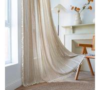 Sutuo Home Rideaux bohème pour Chambre à Coucher et Salon - 228,6 cm de Long - Filtrage de la lumière - Style Rustique français - Style rétro Shabby Chic - Pompons Creux - 1 Panneau de 132,1 x 228,6