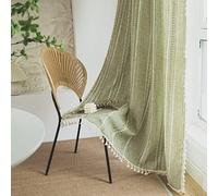 Sutuo Home - Rideaux bohème verts de 259,1 cm de long pour chambre à coucher, salon, chambre d'enfant, semi occultant en lin avec franges de style ferme agricole, broderie bohémienne, passe-tringle, 1