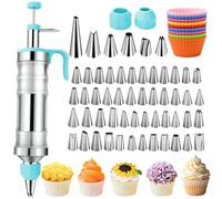 Suuker Ensemble de seringues de décoration de dessert en acier inoxydable avec 54 douilles et 9 moules de cuisson en silicone