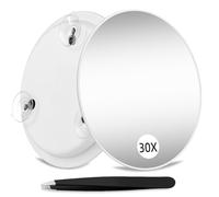 Suupvaor Miroir grossissant 30X avec ventouses, Grand Miroir de Voyage 15cm grossissant 30X, Grand Miroir de Maquillage Rond à Fort grossissement, Miroir de Maquillage avec Pince à épiler