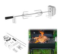 Suusolny 107 cm en acier inoxydable pour barbecue à gaz, tournebroche avec 2 piques à viande, moteur électrique 220 V - 240 V, tournebroche pour rôtisserie et barbecue à gaz