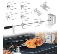 Suusolny 107 cm en acier inoxydable pour barbecue à gaz, tournebroche avec 4 piques à viande, moteur électrique 220 V - 240 V, tournebroche pour rôtisserie et barbecue à gaz