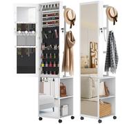 Suusolny Armoire à bijoux à 4 roues verrouillable à 360° - Pour le rangement et le maquillage - Avec crochet - Armoire miroir avec miroir pleine longueur - Pour salon et chambre à coucher - Blanc