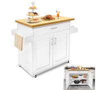 Suusolny Armoire de cuisine 115 x 36 x 90 cm avec plan de travail, armoire, tiroir, porte-serviettes, planche à épices, chariot de service avec roulettes