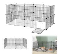 Suusolny Enclos en treillis métallique pour lapin, petit animal, cochon d'Inde, pour l'intérieur et l'extérieur (noir, 24 pièces avec portes, 142 x 72 x 72 cm)