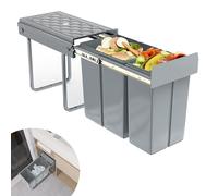 Suusolny Gris 1 x 20L + 1 x 10L Poubelle intégrée Système de tri des déchets Extensible Conteneurs multiples Collecteur de déchets Poubelle de placard Odeurs étanches Accès confortable pour la cuisine
