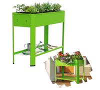 Suusolny Jardinière surélevée verte, 80 x 35 x 80 cm, en tôle d'acier galvanisée, respectueuse du dos, avec étagère, résistante à la rouille, pour balcon, terrasse