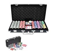 Suusolny Mallette de poker avec 500 jetons laser, dont 2 decks de poker, 1 bouton dealer, 5 dés, 2 clés et boîtier en aluminium pour jeu de fête - Noir