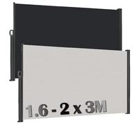 Suusolny Store latéral extensible en acier inoxydable - Brise-vue pour balcon, jardin - Protection contre le vent - Protection solaire - Store latéral opaque avec support mural - Gris - 1,8 x 3 m