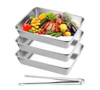 Suuwwn Plat à gratin profond rectangulaire en acier inoxydable pour four Lot de 3 Bac de Cuisson en Inox Plat Rectangulaire en Acier Inoxydable Bac Inox Alimentaire（25 * 20 * 5.5cm）