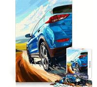 SUV Bleu sur Route sinueuse Puzzle 1000 pièces pour Adultes Développe la mémoire Attente Douce et sécurisée Surprise Festive (38x52cm)