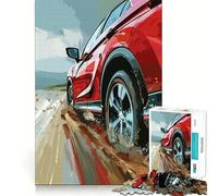 SUV Rouge sur Chemin de Terre Puzzle de 1000 pièces pour Adultes Jeu de réflexion Intelligent Activité à la Maison Découpe Lisse Surprise de Noël (38x52cm)