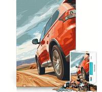 SUV Rouge sur Route déserte Puzzle de 1000 pièces pour Adolescents Améliore la mémoire Détente et créativité Bords précis Cadeau élégant (38x52cm)