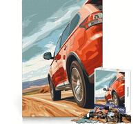 SUV Rouge sur Route déserte Puzzle de 1000 pièces pour Adolescents Améliore la mémoire Détente et créativité Bords précis Cadeau élégant (38x52cm)