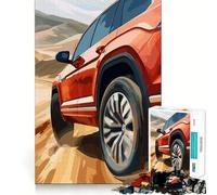 SUV Rouge sur Route déserte Puzzle de 1000 pièces pour Adolescents Jeu intellectuel et de détente mentale Découpe de qualité Cadeau de Noël (50x75cm)