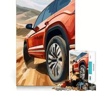 SUV Rouge sur Route déserte Puzzle Difficile de 1000 pièces pour Adultes Jeu intellectuel Découpe de qualité Cadeau Exquis 38x52cm
